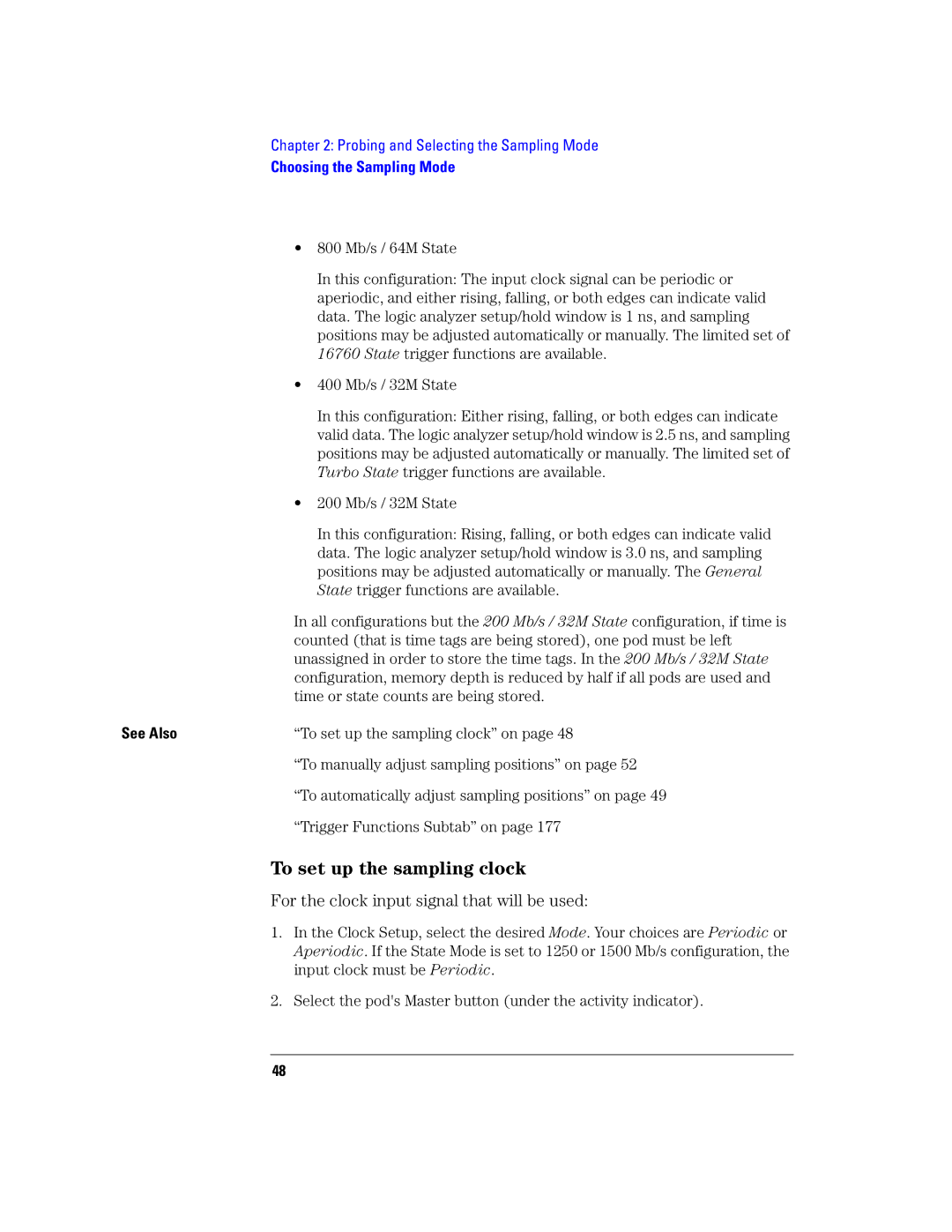 Agilent Technologies 16760A manual To set up the sampling clock, For the clock input signal that will be used 