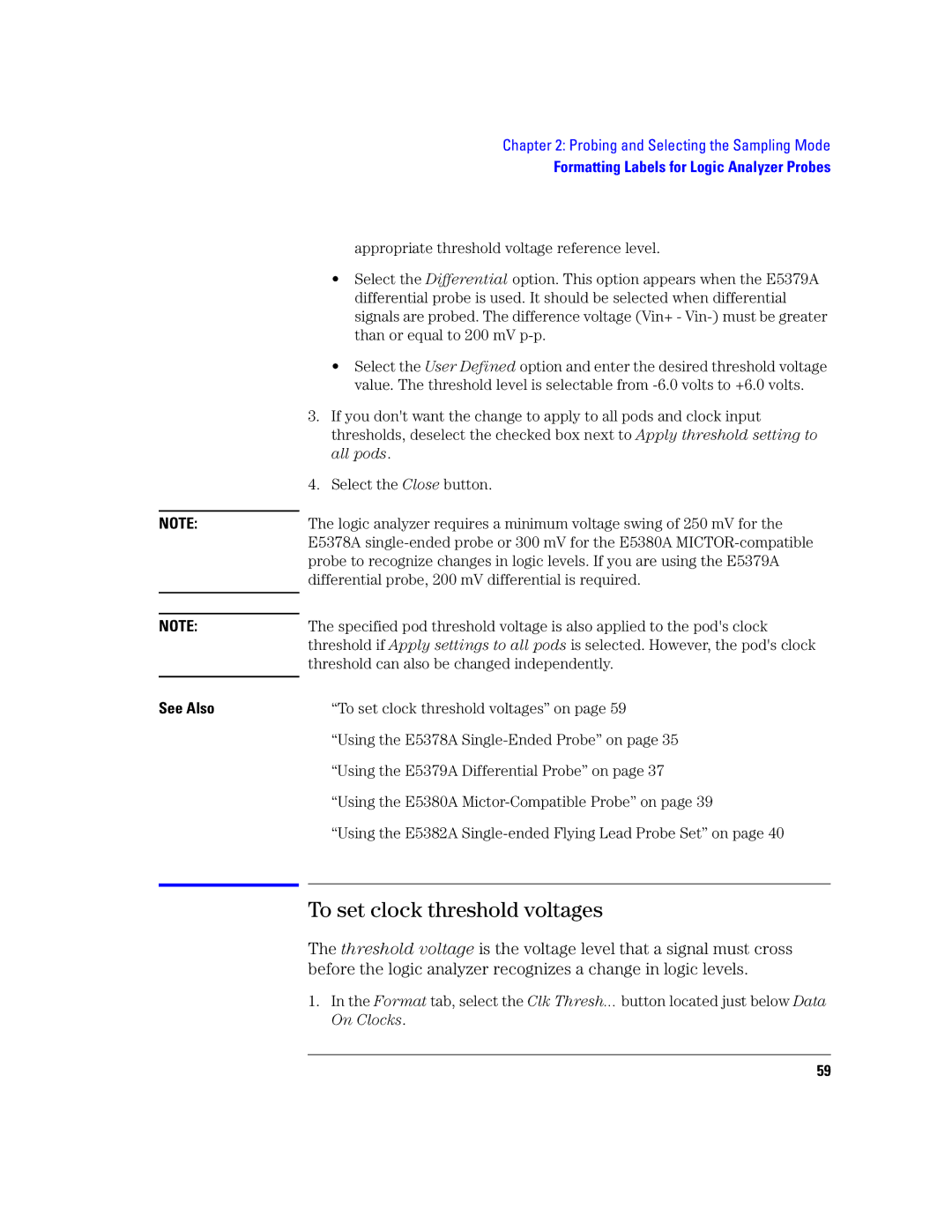 Agilent Technologies 16760A manual To set clock threshold voltages 