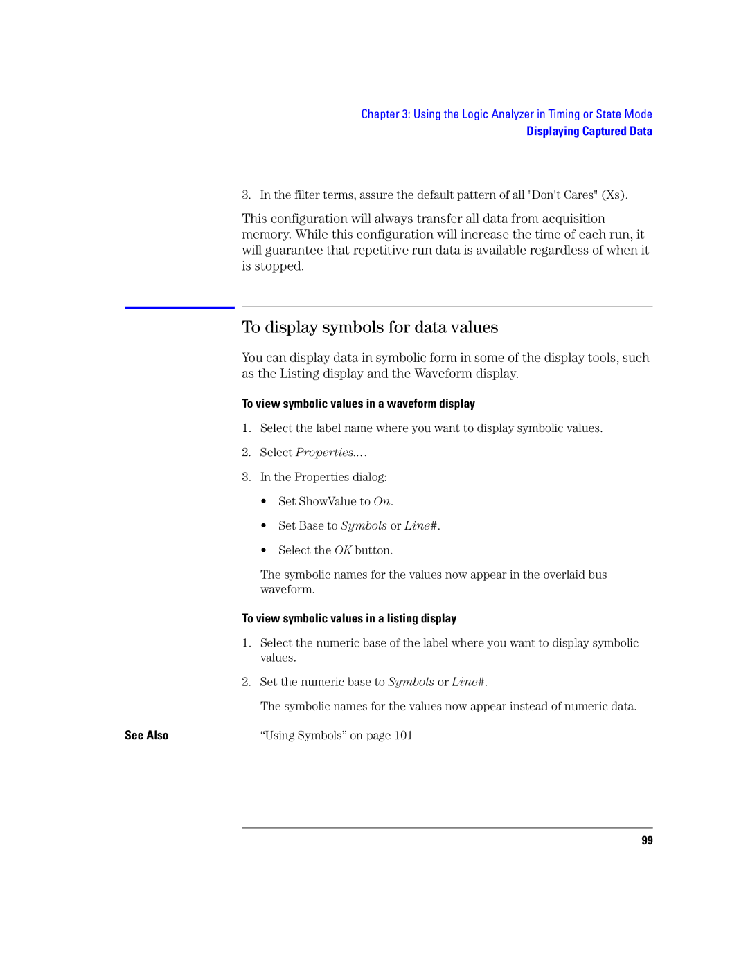 Agilent Technologies 16760A manual To display symbols for data values, To view symbolic values in a waveform display 