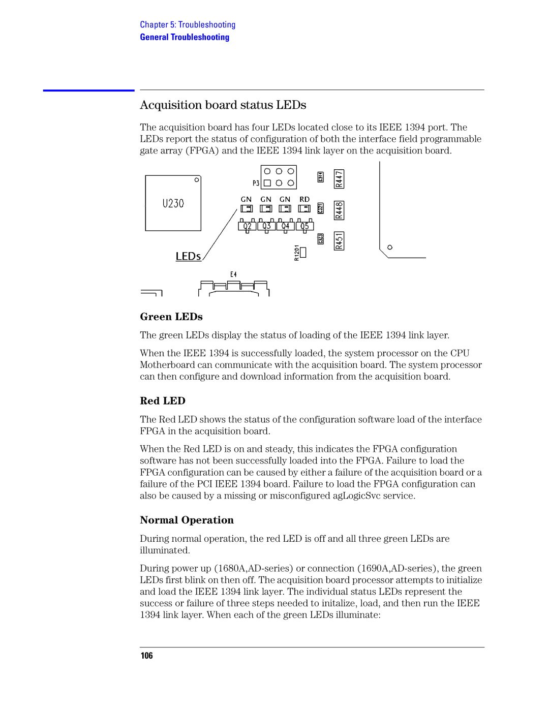 Agilent Technologies 1680, 1690 manual Acquisition board status LEDs, 106 