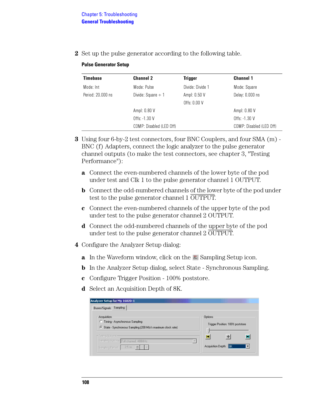Agilent Technologies 1680, 1690 manual Pulse Generator Setup Timebase Channel Trigger, 108 