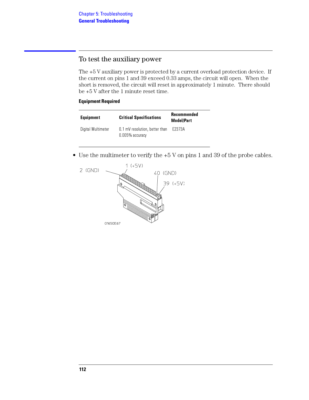 Agilent Technologies 1680, 1690 manual To test the auxiliary power, Digital Multimeter, 005% accuracy, 112 