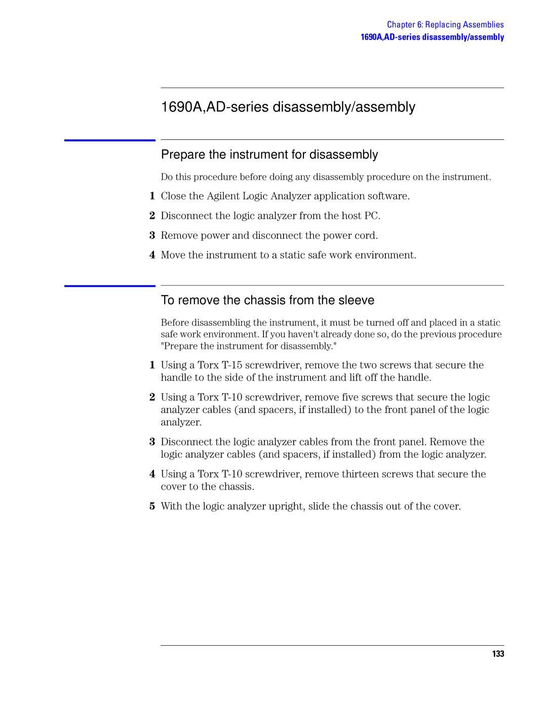 Agilent Technologies 1680 manual 1690A,AD-series disassembly/assembly, 133 