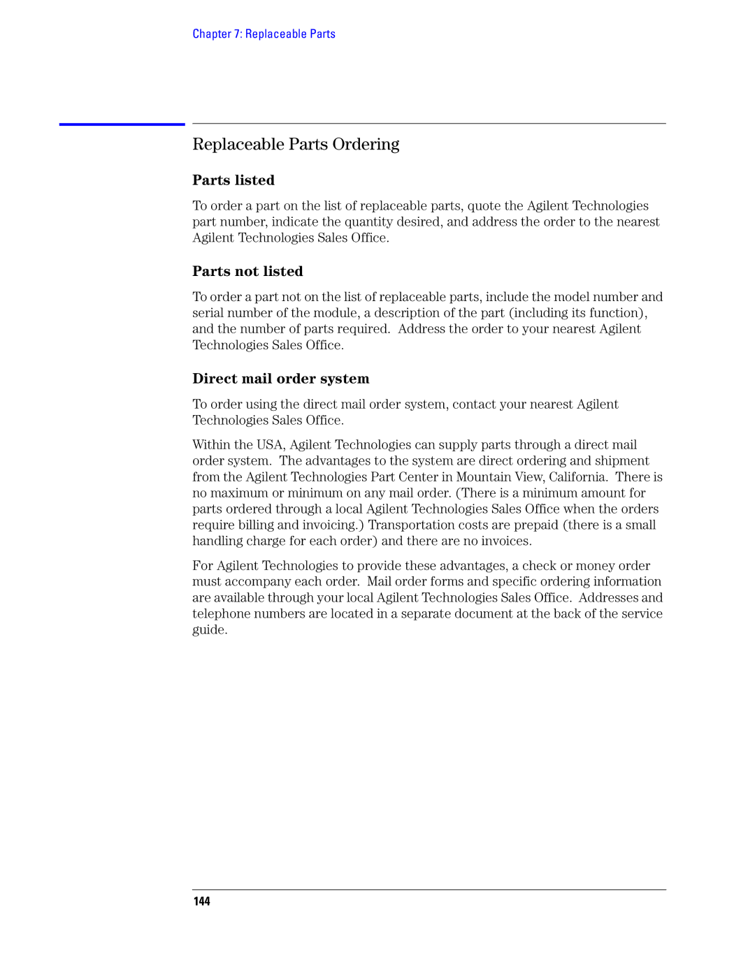 Agilent Technologies 1680, 1690 manual Replaceable Parts Ordering, 144 