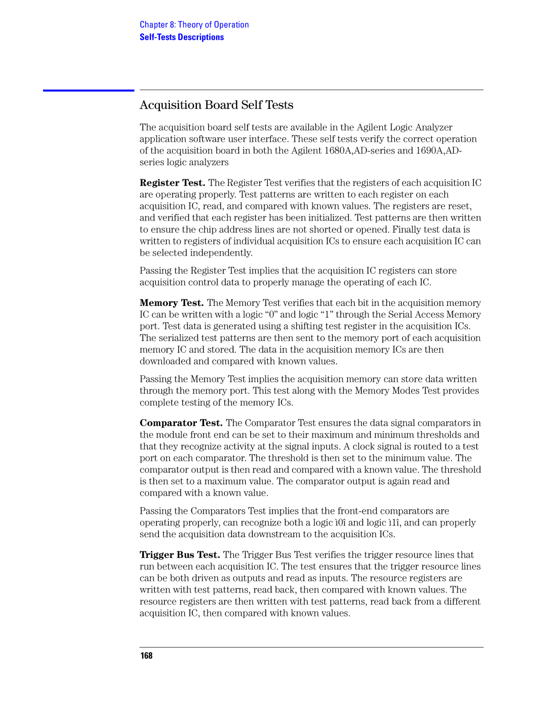Agilent Technologies 1680, 1690 manual Acquisition Board Self Tests 