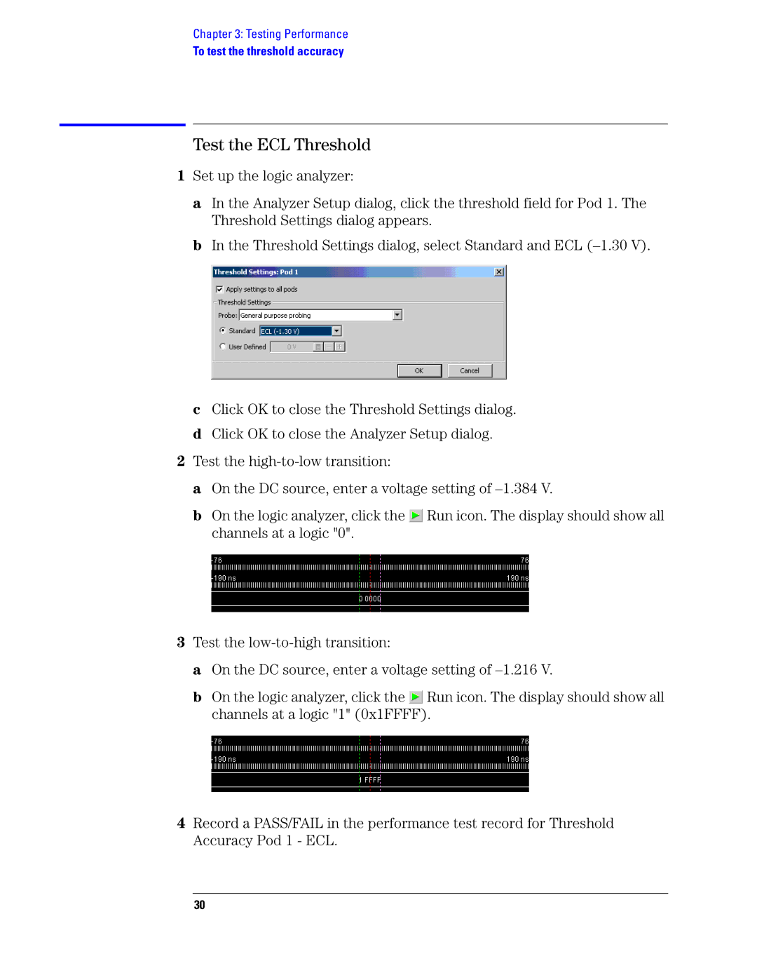 Agilent Technologies 1680, 1690 manual Test the ECL Threshold 