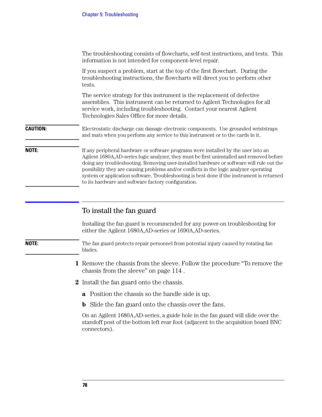 Agilent Technologies 1680, 1690 manual To install the fan guard 