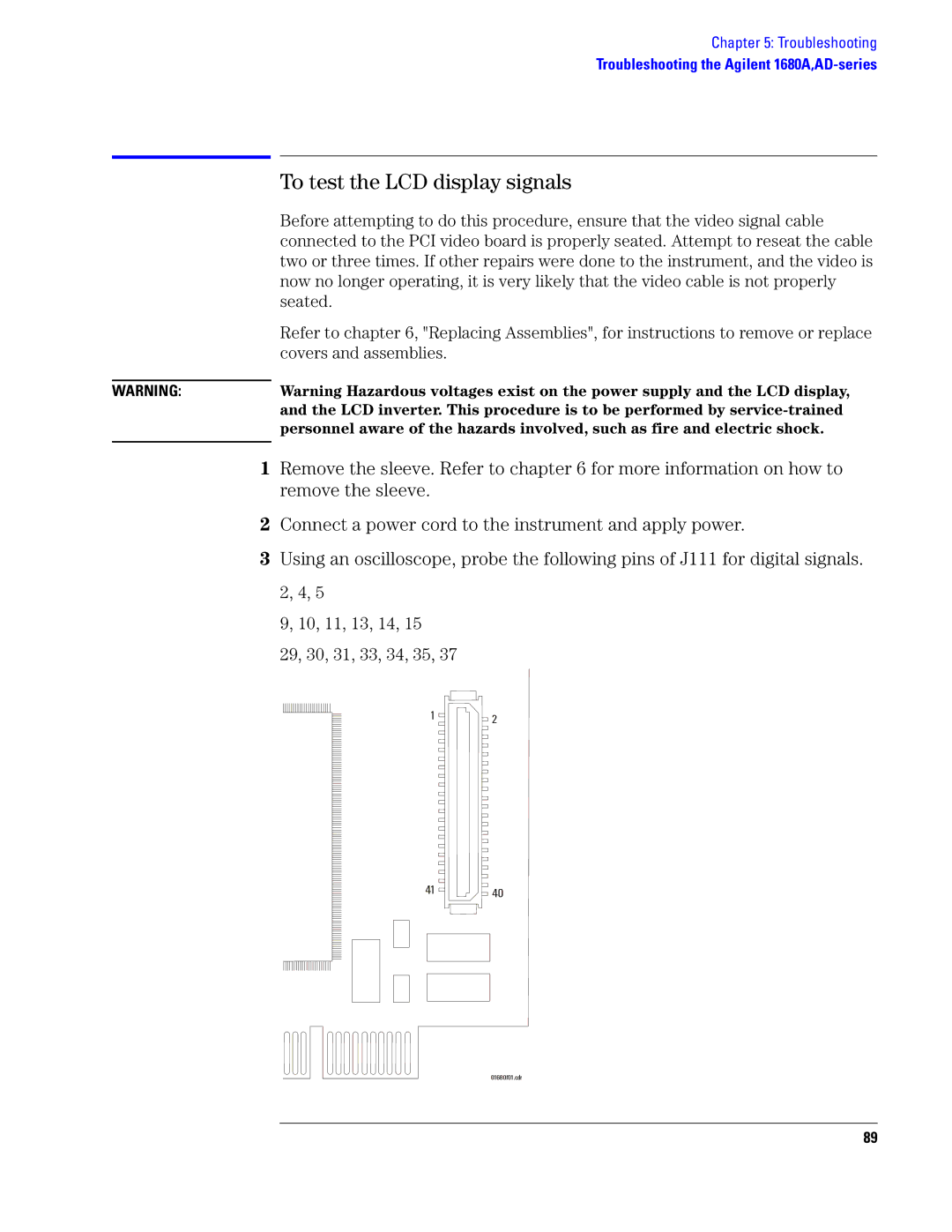 Agilent Technologies 1690, 1680 manual To test the LCD display signals 