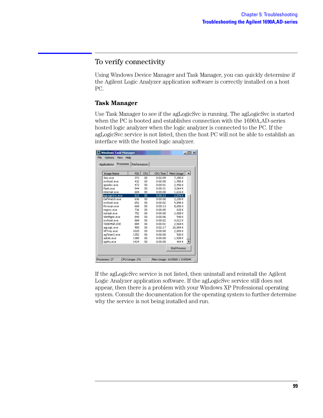 Agilent Technologies 1690, 1680 manual To verify connectivity, Task Manager 