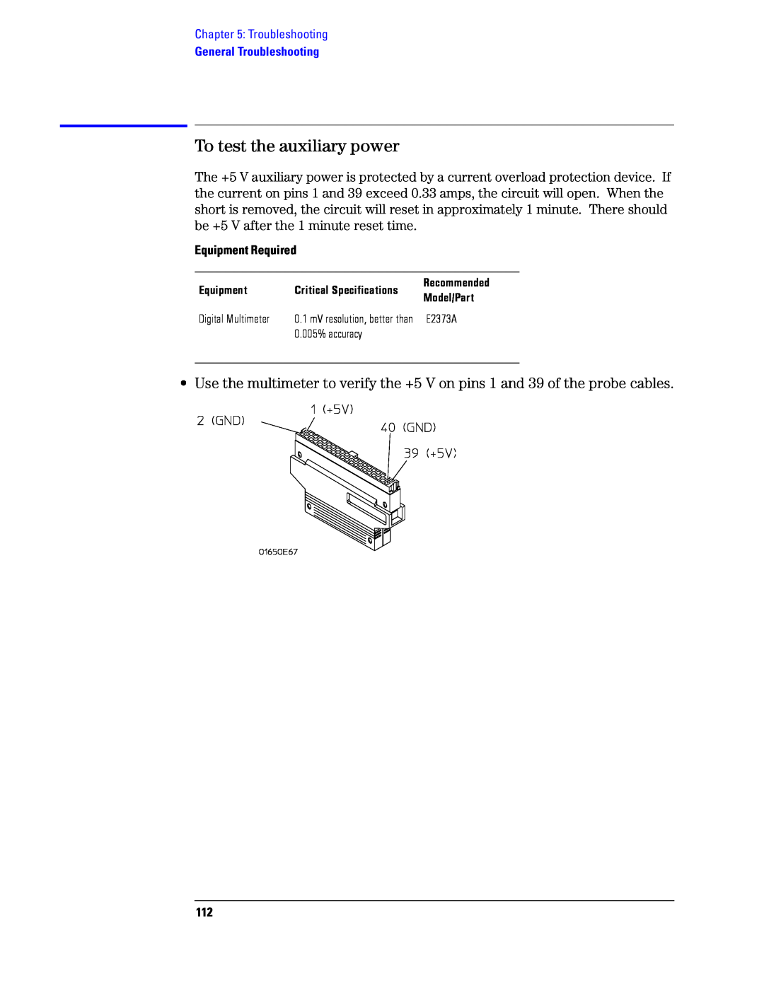 Agilent Technologies 1680, 1690 manual To test the auxiliary power, Recommended 