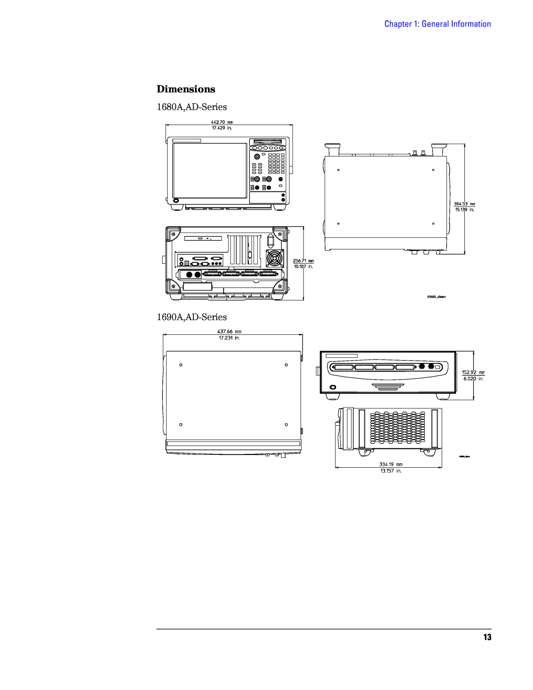 Agilent Technologies manual Dimensions, 1680A,AD-Series 1690A,AD-Series, General Information 