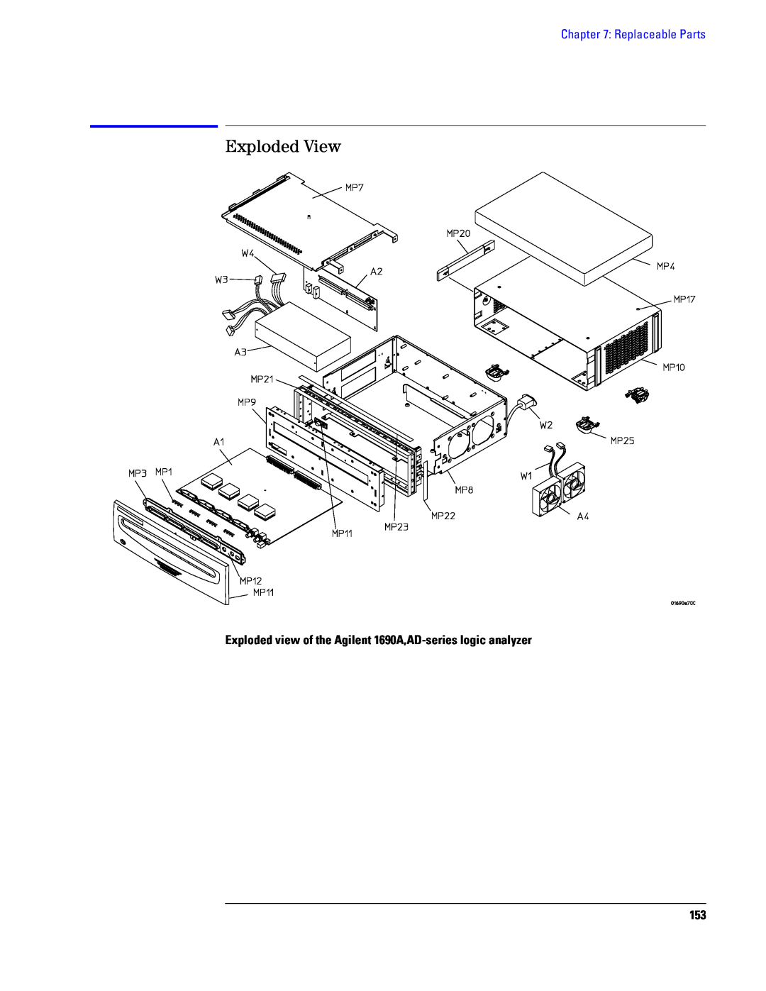 Agilent Technologies Exploded View, Replaceable Parts, Exploded view of the Agilent 1690A,AD-series logic analyzer 