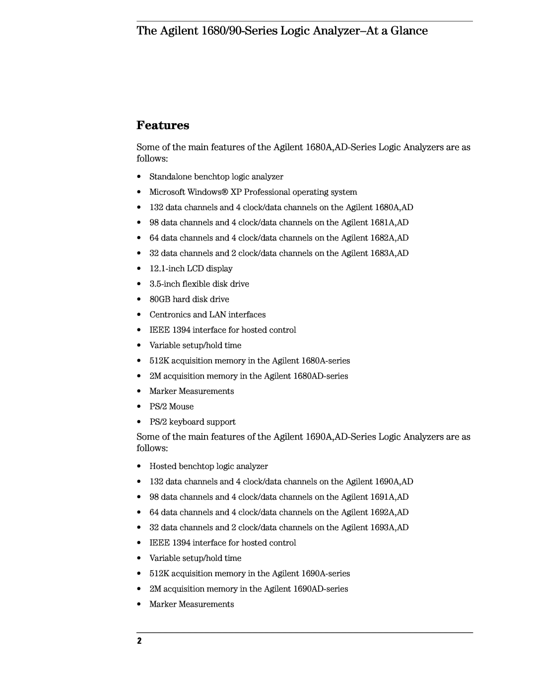 Agilent Technologies 1690 manual The Agilent 1680/90-Series Logic Analyzer-At a Glance, Features 