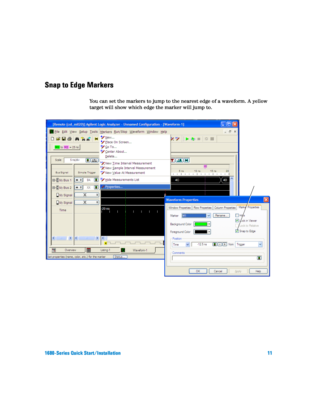Agilent Technologies 1680 quick start Snap to Edge Markers, Series Quick Start/Installation 
