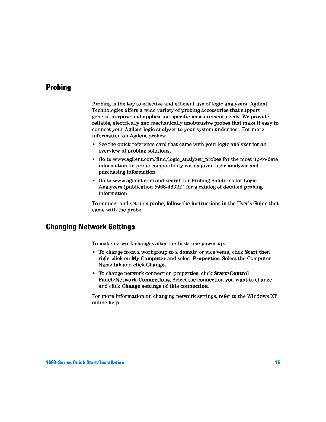 Agilent Technologies 1680 quick start Probing, Changing Network Settings, Series Quick Start/Installation 