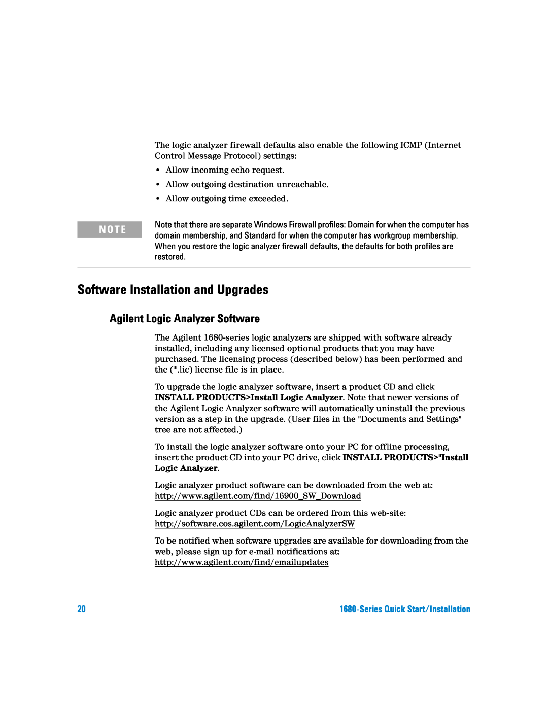 Agilent Technologies 1680 quick start Software Installation and Upgrades, Agilent Logic Analyzer Software, N O T E 