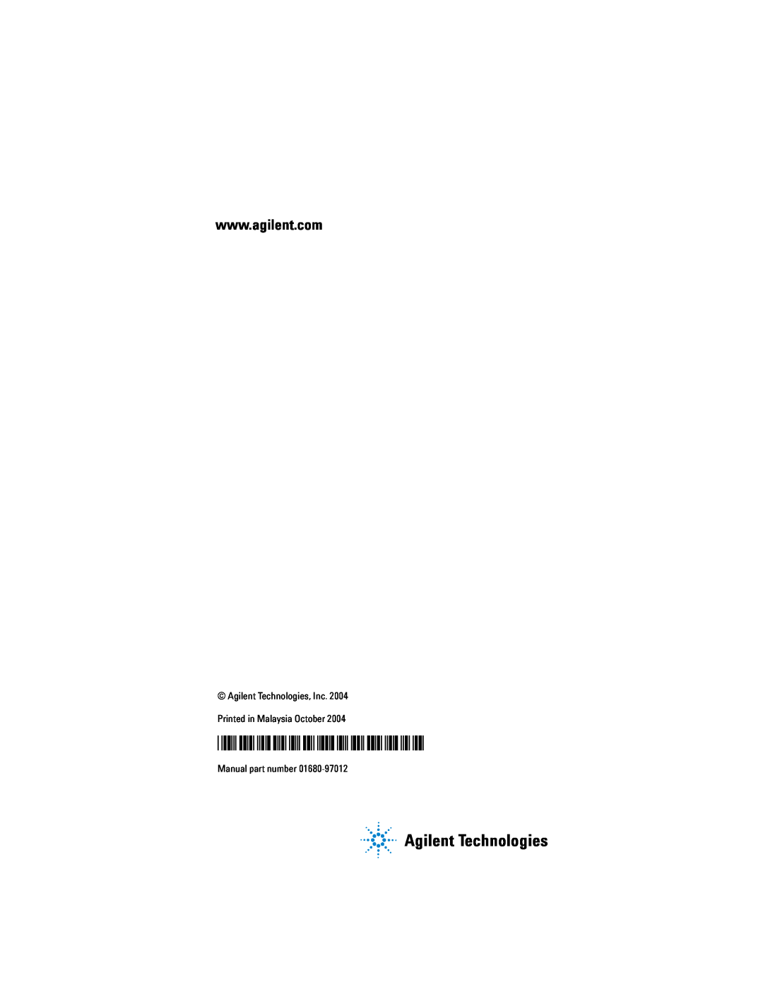 Agilent Technologies quick start Agilent Technologies, 01680-97012, Manual part number 