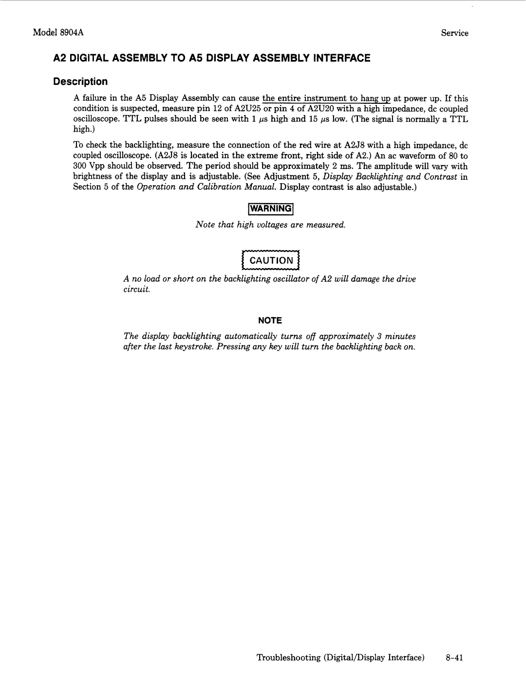 Agilent Technologies 2948, 2712A manual A2 Digital Assembly to A5 Display Assembly Interface, Description 