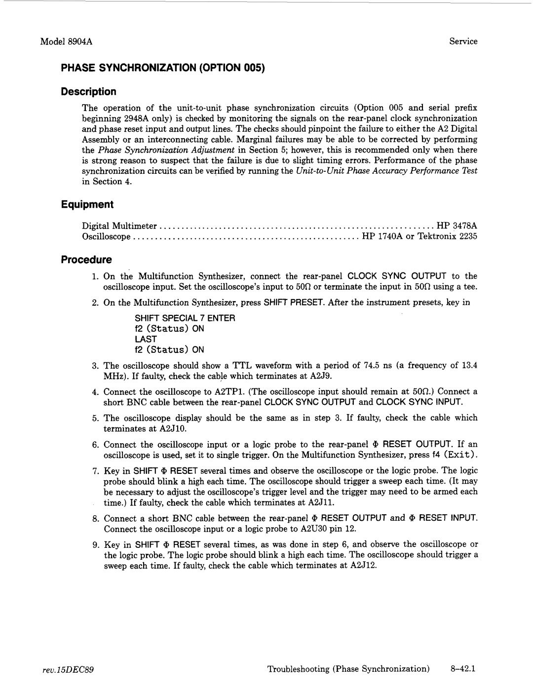 Agilent Technologies 2948, 2712A manual Phase Synchronizationoption, Troubleshooting Phase Synchronization 