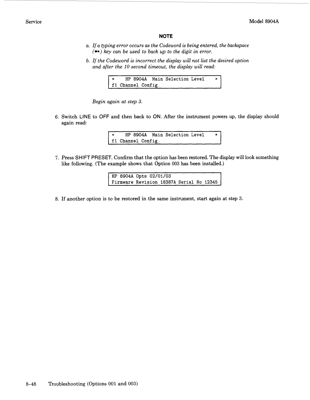 Agilent Technologies 2948, 2712A manual Begin again at step 