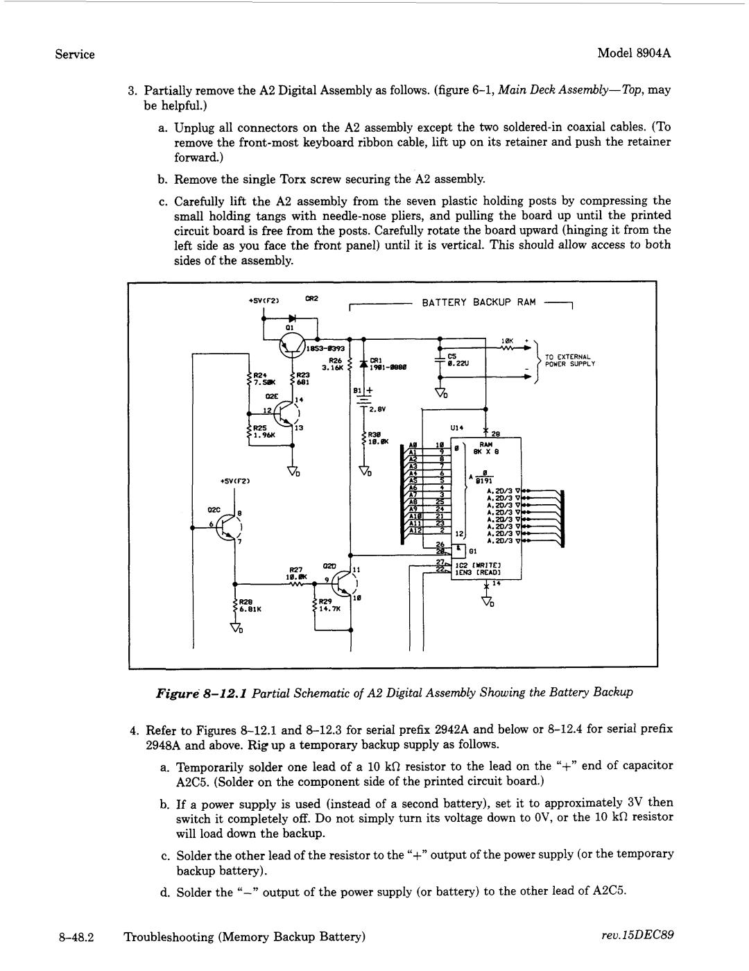 Agilent Technologies 2948, 2712A manual Troubleshooting Memory Backup Battery 