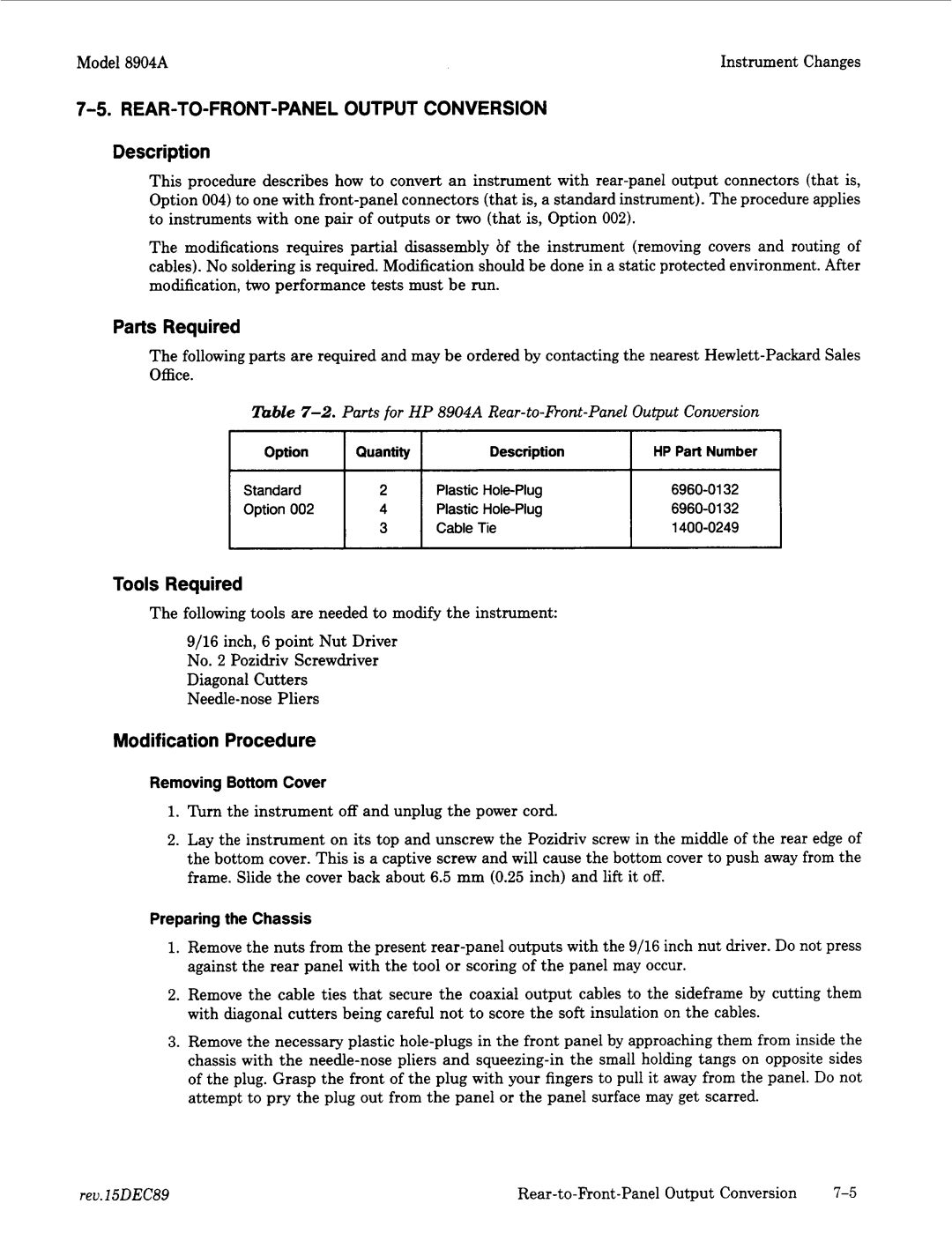 Agilent Technologies 2948, 2712A manual REAR-TO-FRONT-PANELOUTPUT Conversion, Description 