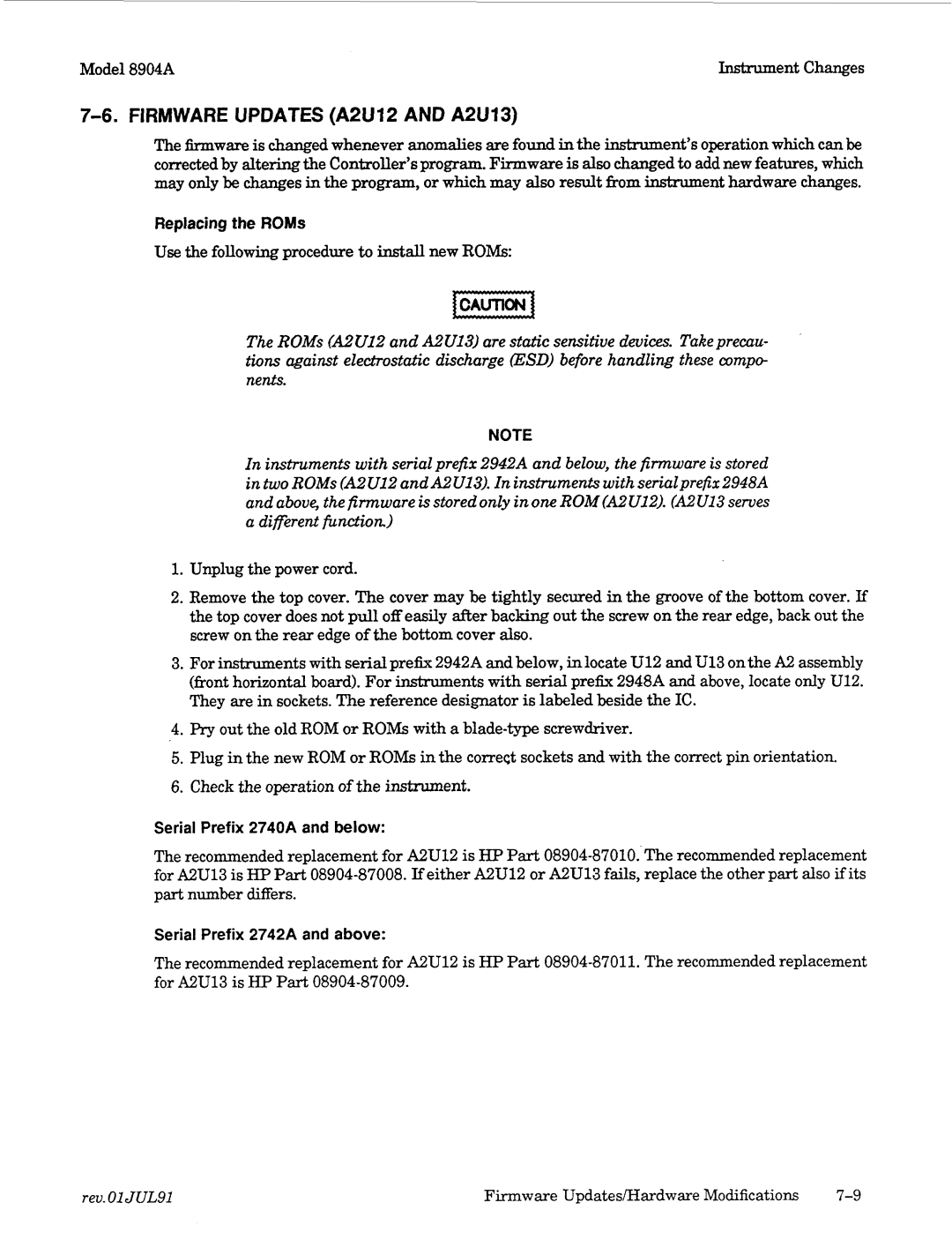 Agilent Technologies 2948, 2712A manual Firmware Updates A2U12 and A2U13, Different function 