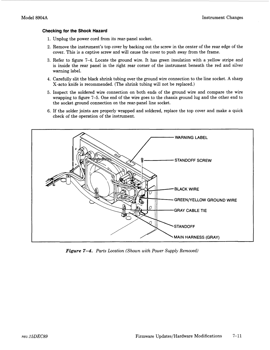 Agilent Technologies 2948, 2712A Parts Location Shown with Power Supply Removed, Firmware Updates/Hardware Modifications 