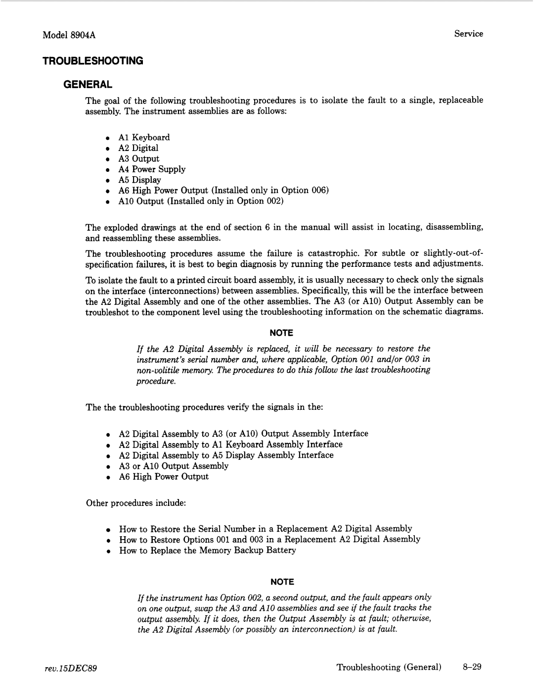 Agilent Technologies 2948, 2712A manual Rev.15DEC89 Troubleshooting General 