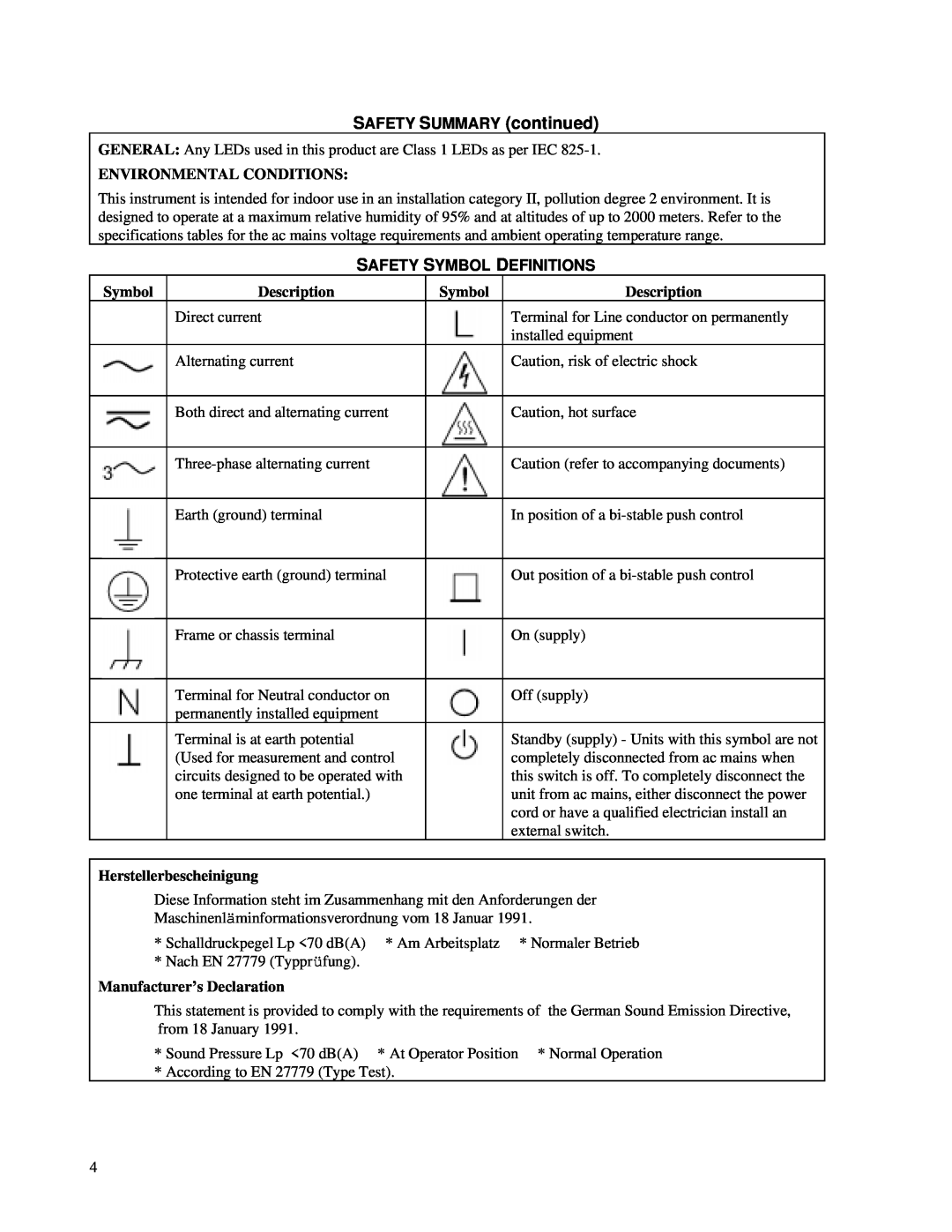 Agilent Technologies 3138A-00101 and above, 66000A manual SAFETY SUMMARY continued, Safety Symbol Definitions 