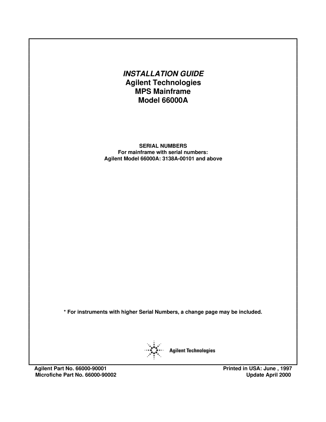 Agilent Technologies 66000A, 3138A-00101 and above manual Installation Guide 