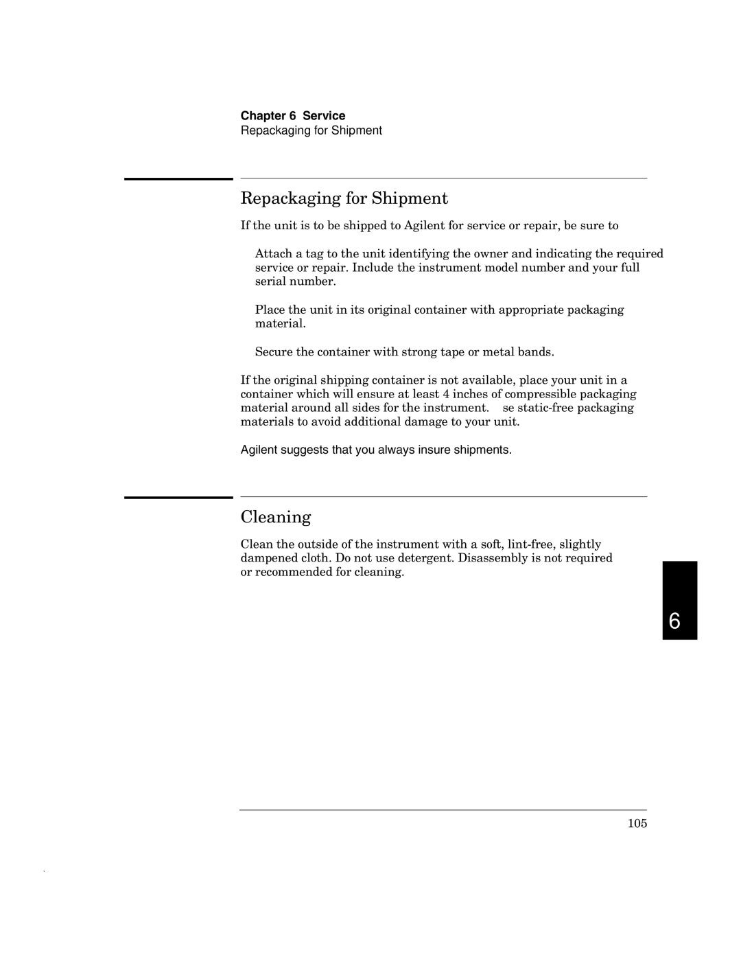 Agilent Technologies 33120A manual Repackaging for Shipment, Cleaning, Agilent suggests that you always insure shipments 