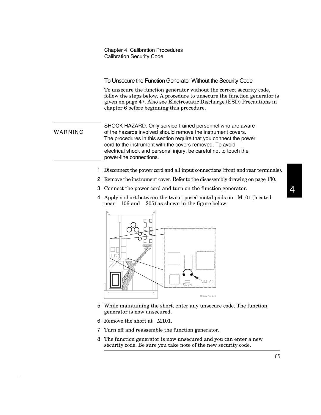 Agilent Technologies 33120A manual To Unsecure the Function Generator Without the Security Code 