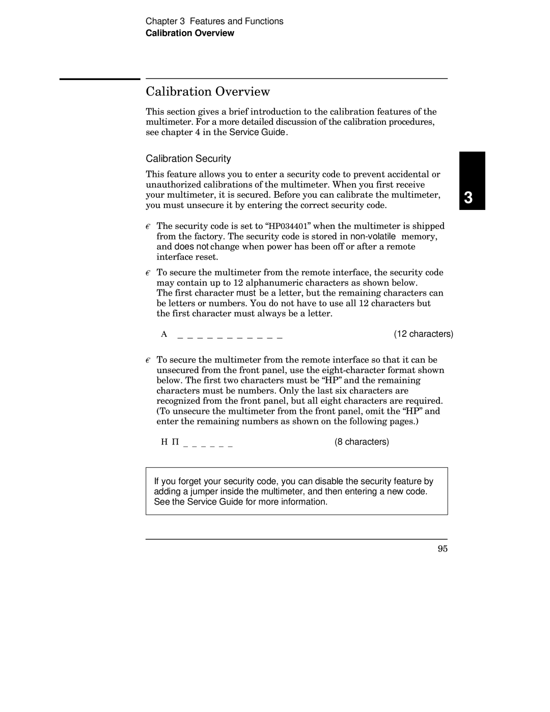 Agilent Technologies 34401A manual Calibration Overview, Calibration Security, Characters 