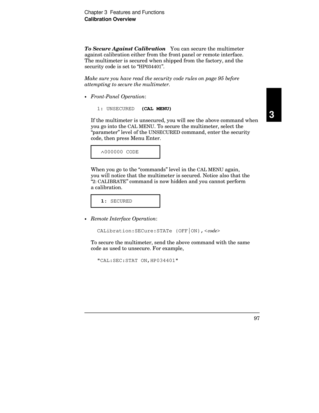 Agilent Technologies 34401A manual Unsecured CAL Menu 