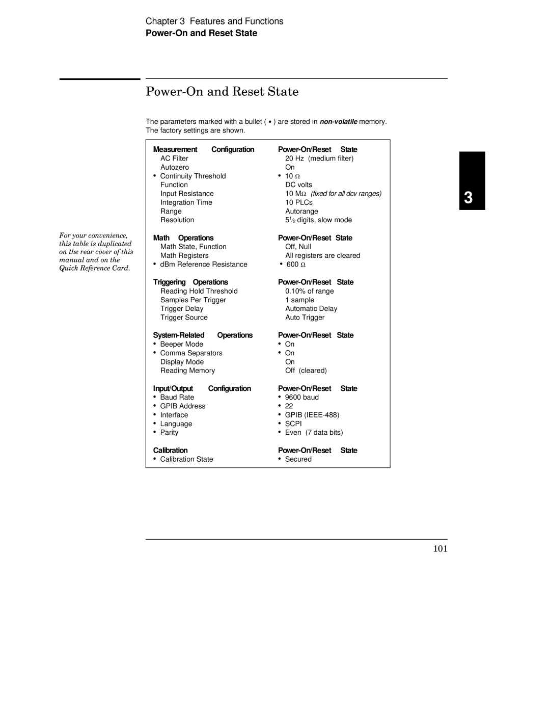 Agilent Technologies 34401A manual Power-On and Reset State 