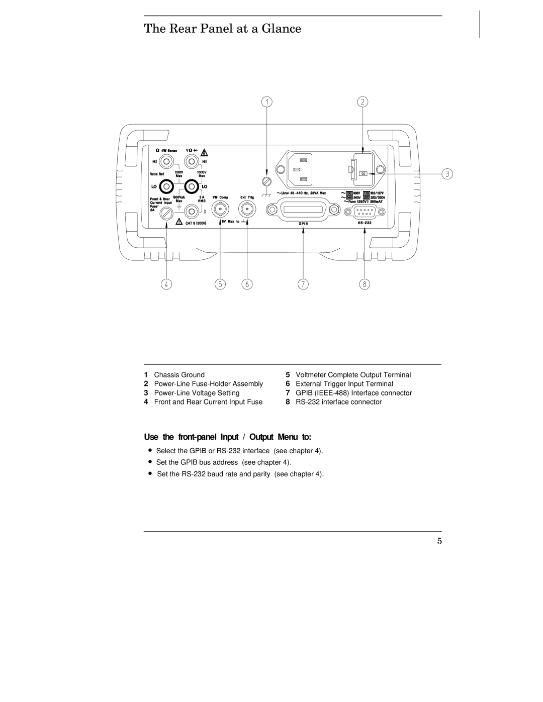 Agilent Technologies 34401A manual Rear Panel at a Glance, Use the front-panel Input / Output Menu to 