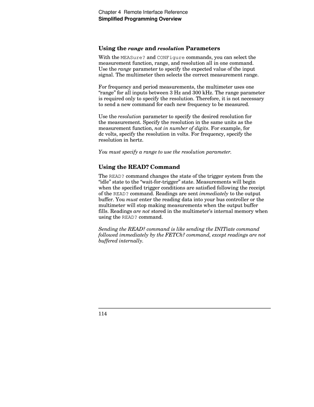 Agilent Technologies 34401A manual Using the range and resolution Parameters, Using the READ? Command 