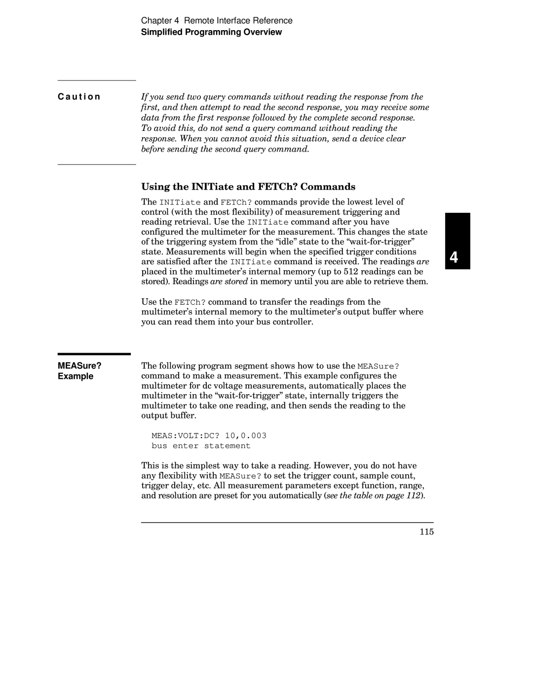 Agilent Technologies 34401A Using the INITiate and FETCh? Commands, Before sending the second query command, MEASure? 