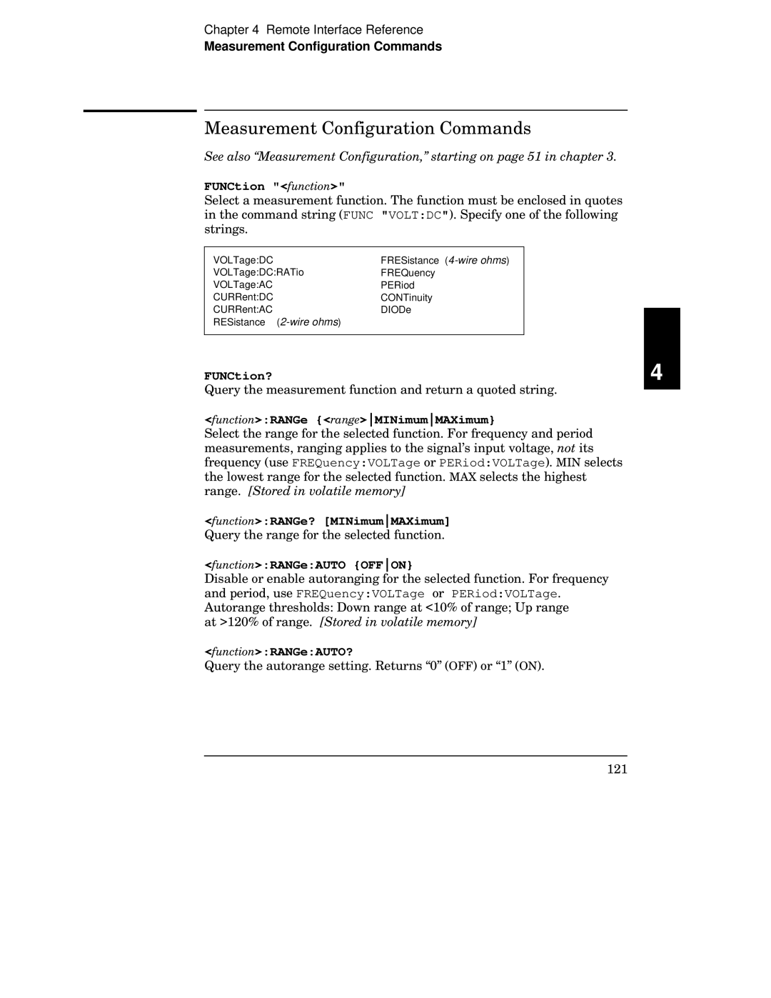 Agilent Technologies 34401A manual Measurement Configuration Commands 