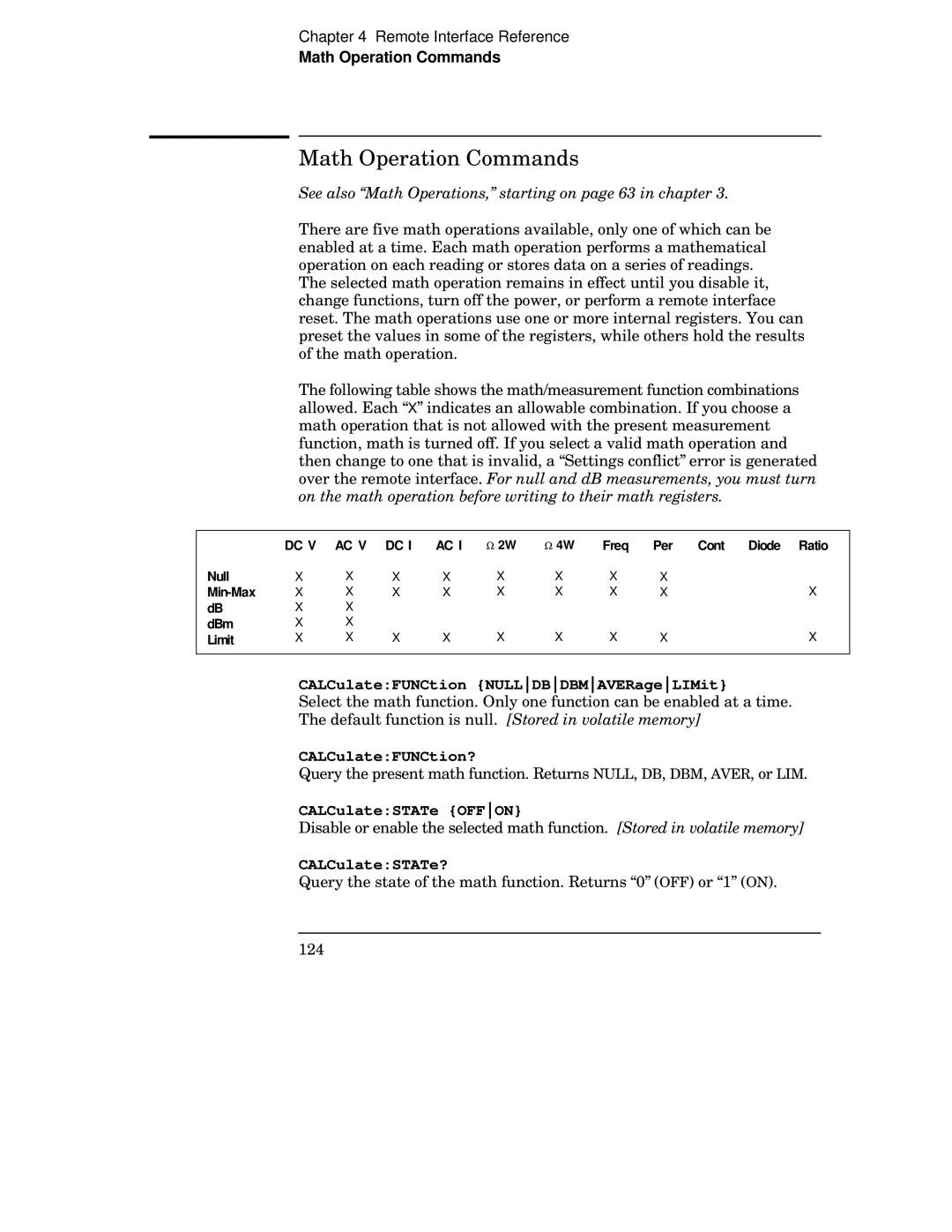 Agilent Technologies 34401A manual Math Operation Commands 