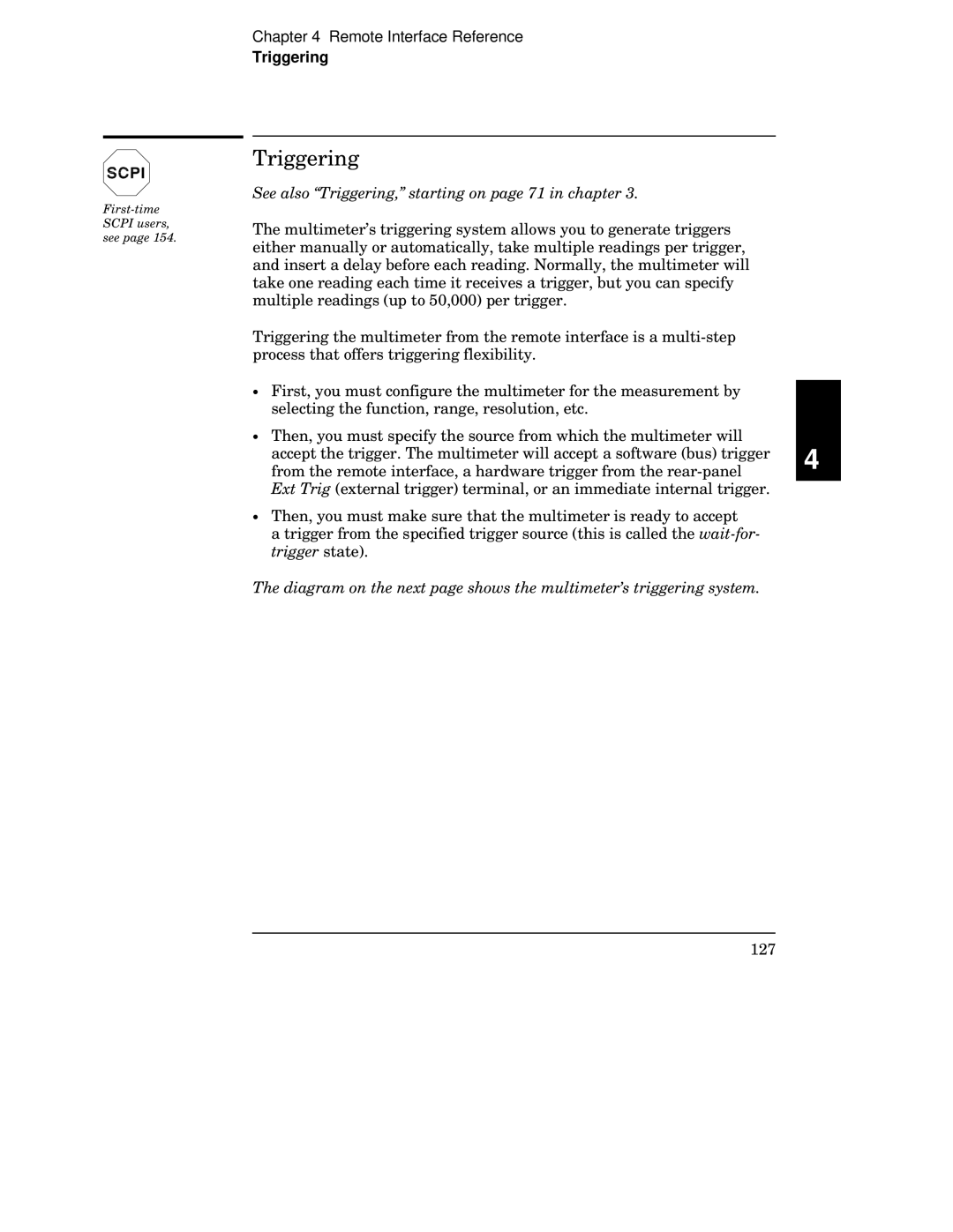 Agilent Technologies 34401A manual See also Triggering, starting on page 71 in chapter 