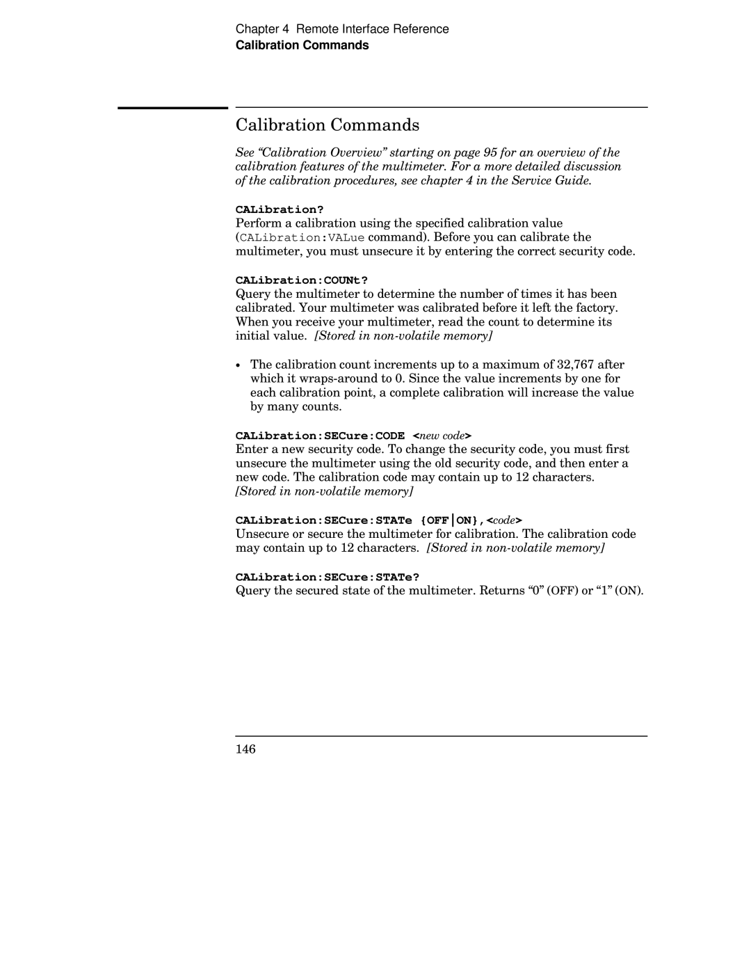 Agilent Technologies 34401A manual Calibration Commands 