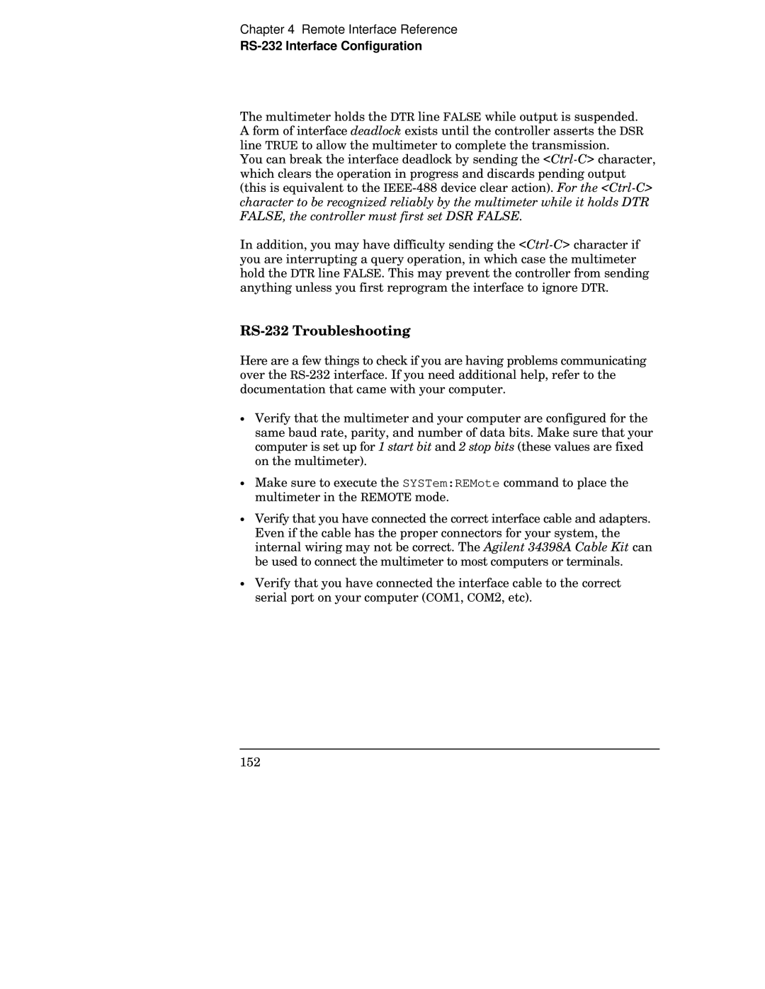 Agilent Technologies 34401A manual RS-232 Troubleshooting 