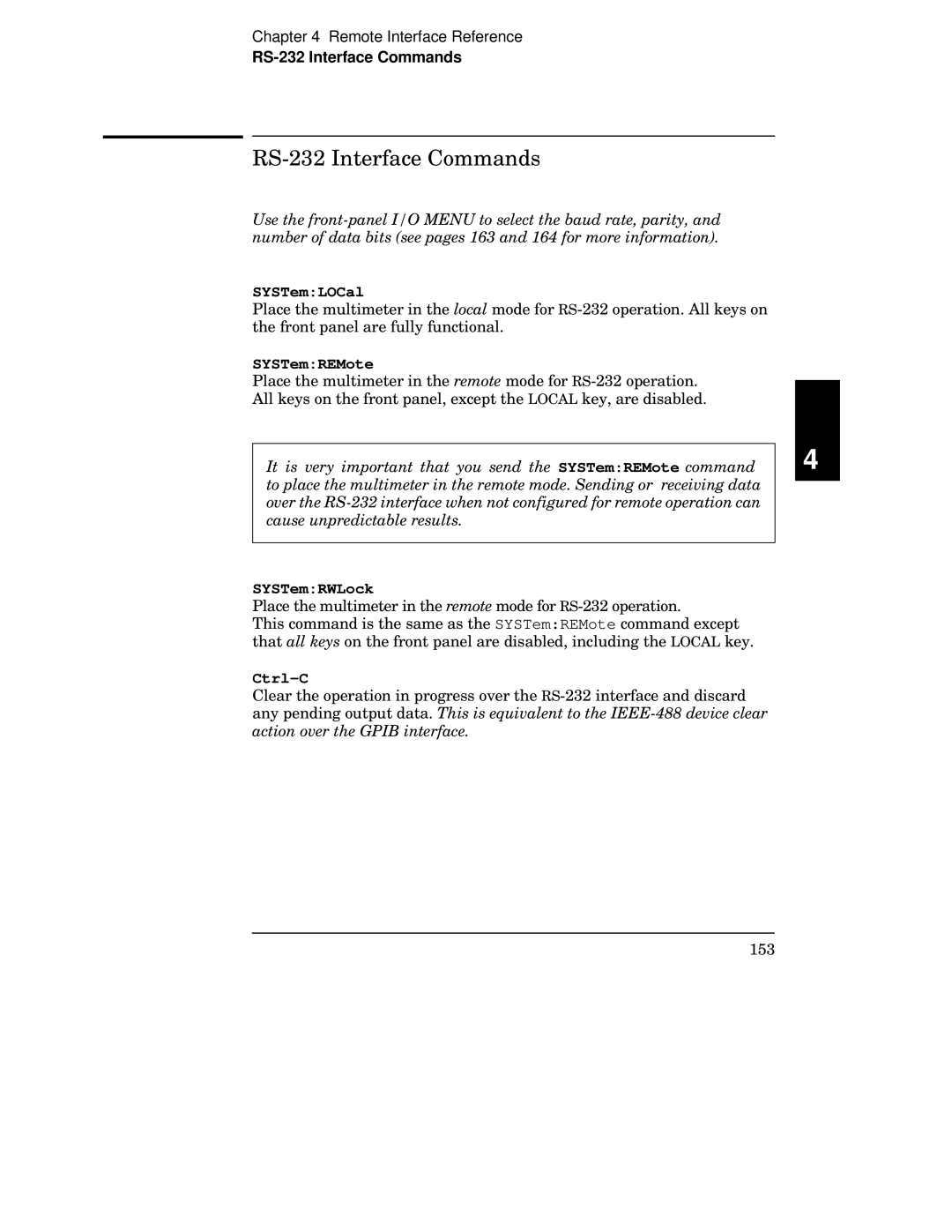 Agilent Technologies 34401A manual RS-232 Interface Commands 