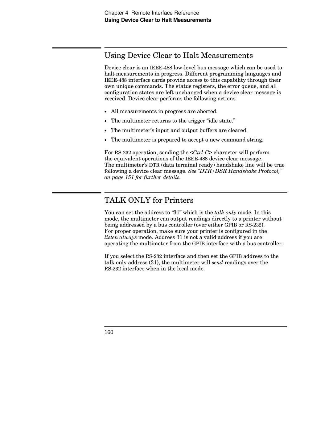 Agilent Technologies 34401A manual Using Device Clear to Halt Measurements, Talk only for Printers 