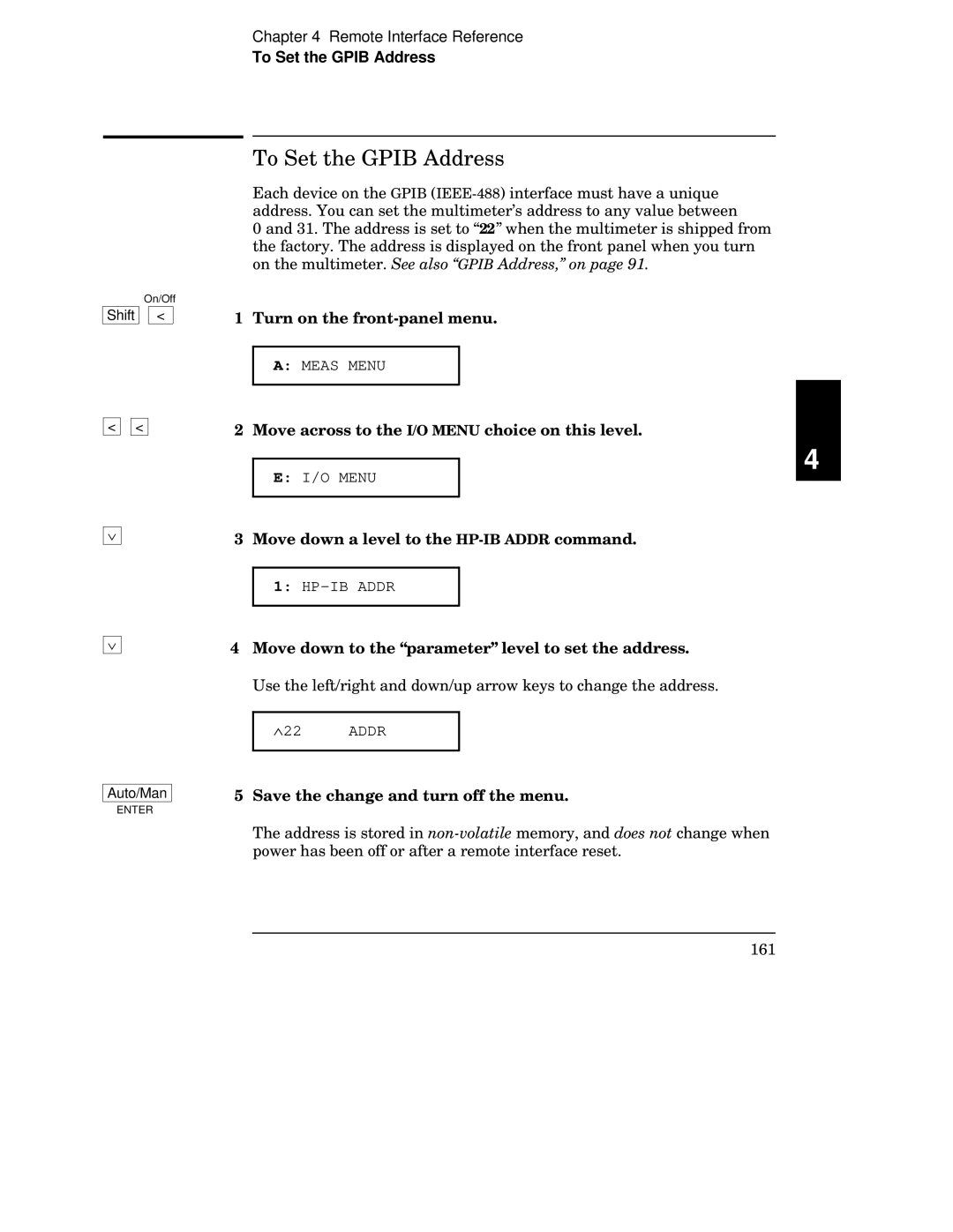 Agilent Technologies 34401A manual To Set the Gpib Address, Turn on the front-panel menu 