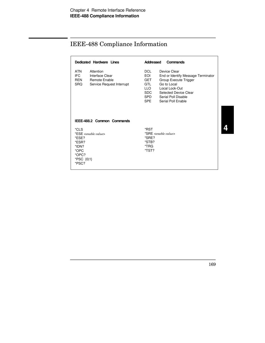 Agilent Technologies 34401A manual IEEE-488 Compliance Information, Dedicated Hardware Lines Addressed Commands 