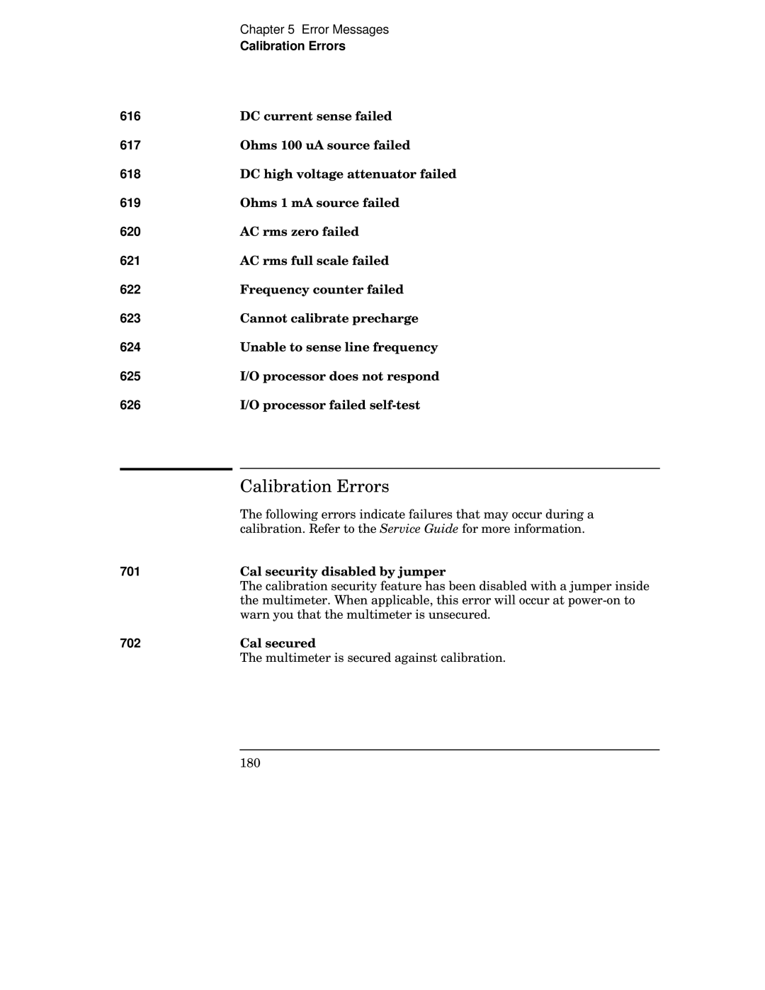 Agilent Technologies 34401A manual Calibration Errors 