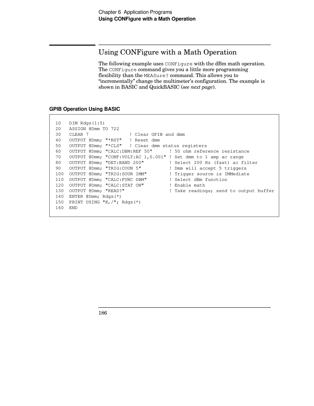 Agilent Technologies 34401A manual Using CONFigure with a Math Operation 